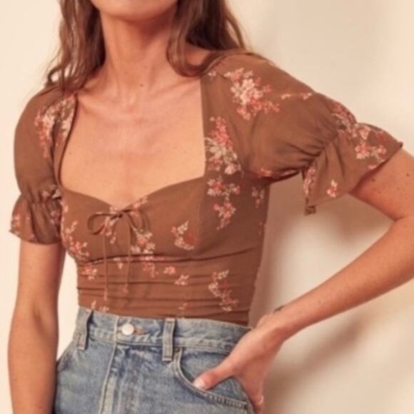 Reformation Tops - Reformation Delevan Top Nona Floral Tie Front Puff Sleeve Size 6